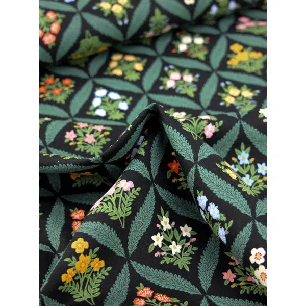 Cotton Linen Canvas Fabric - Rifle Paper Co - Dahlia Trellis Black – view 4 – Truro Fabrics