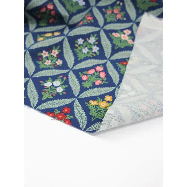 Cotton Linen Canvas Fabric - Rifle Paper Co - Dahlia Trellis Navy – view 4 – Truro Fabrics