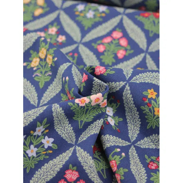 Cotton Linen Canvas Fabric - Rifle Paper Co - Dahlia Trellis Navy – view 6 – Truro Fabrics