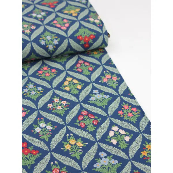 Cotton Linen Canvas Fabric - Rifle Paper Co - Dahlia Trellis Navy – Truro Fabrics