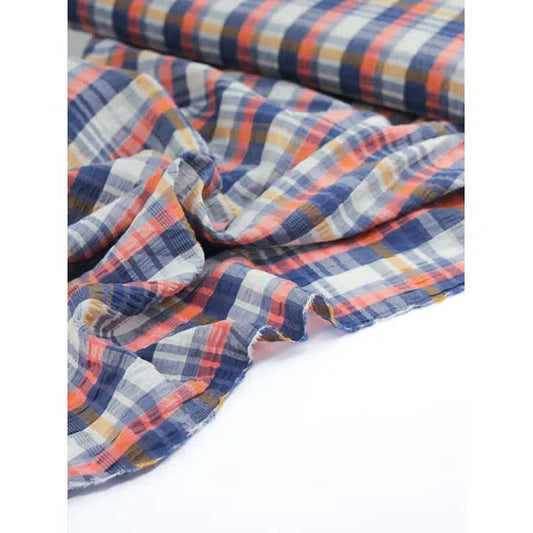 Cotton Lurex Seersucker Fabric - Coral Cove Plaid – Truro Fabrics