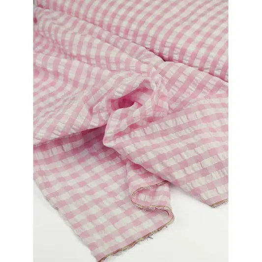 Cotton Seersucker Fabric - Candyfloss Gingham – view 2 – Truro Fabrics