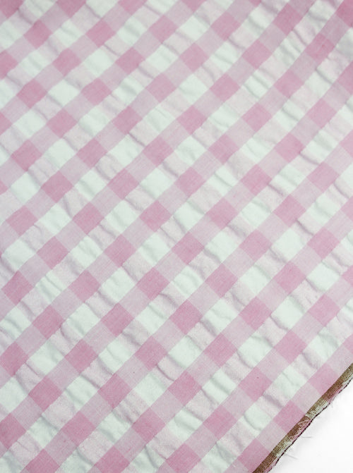 Polycotton Seersucker Fabric - Candyfloss Gingham