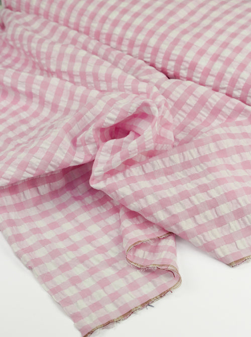 Polycotton Seersucker Fabric - Candyfloss Gingham