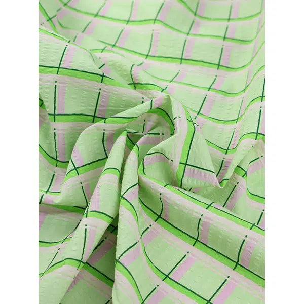 Cotton Seersucker Fabric - Sherbet Grid – view 2 – Truro Fabrics