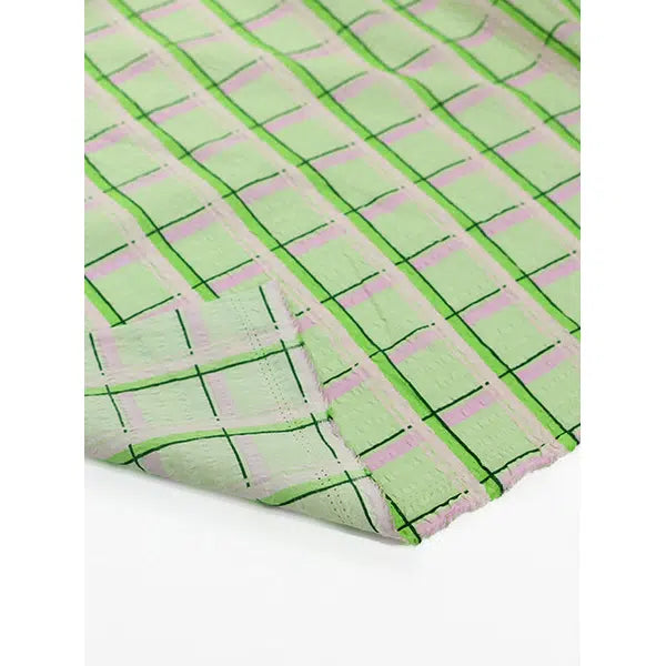 Cotton Seersucker Fabric - Sherbet Grid – view 4 – Truro Fabrics