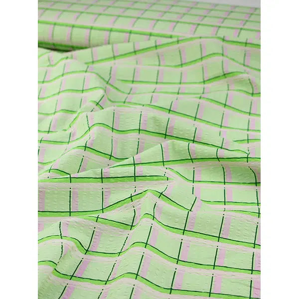 Cotton Seersucker Fabric - Sherbet Grid – view 5 – Truro Fabrics