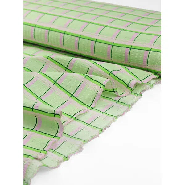 Cotton Seersucker Fabric - Sherbet Grid – view 6 – Truro Fabrics