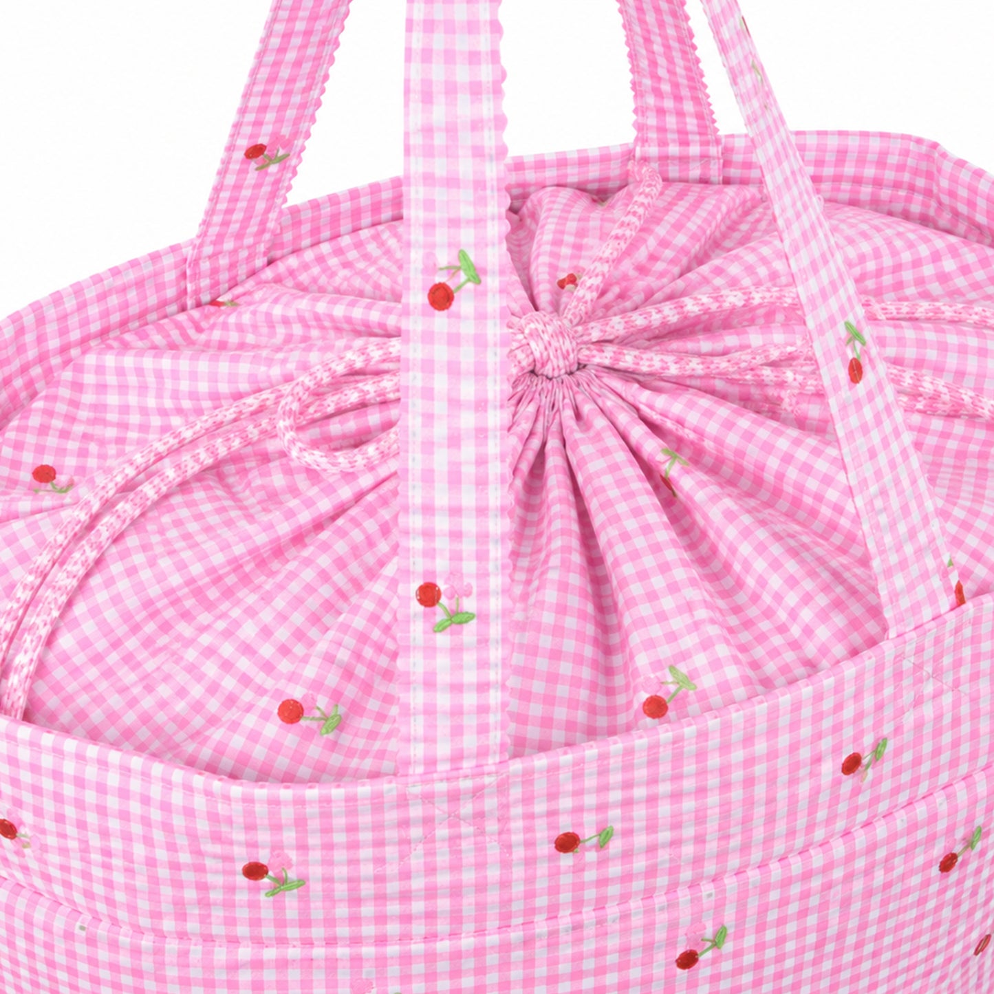 Large Drawstring Craft Bag - Embroidered Cherries