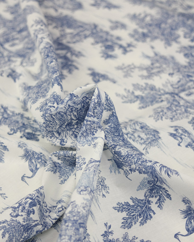 Extra Wide Curtain and Interiors Fabric - Toile De Jouy - Forget Me Not