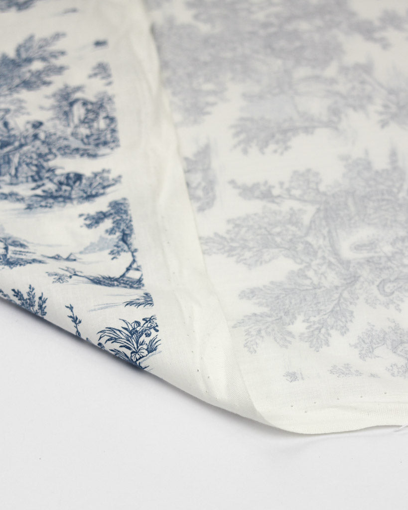 Extra Wide Curtain and Interiors Fabric - Toile De Jouy - Forget Me Not