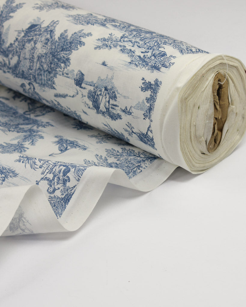 Extra Wide Curtain and Interiors Fabric - Toile De Jouy - Forget Me Not