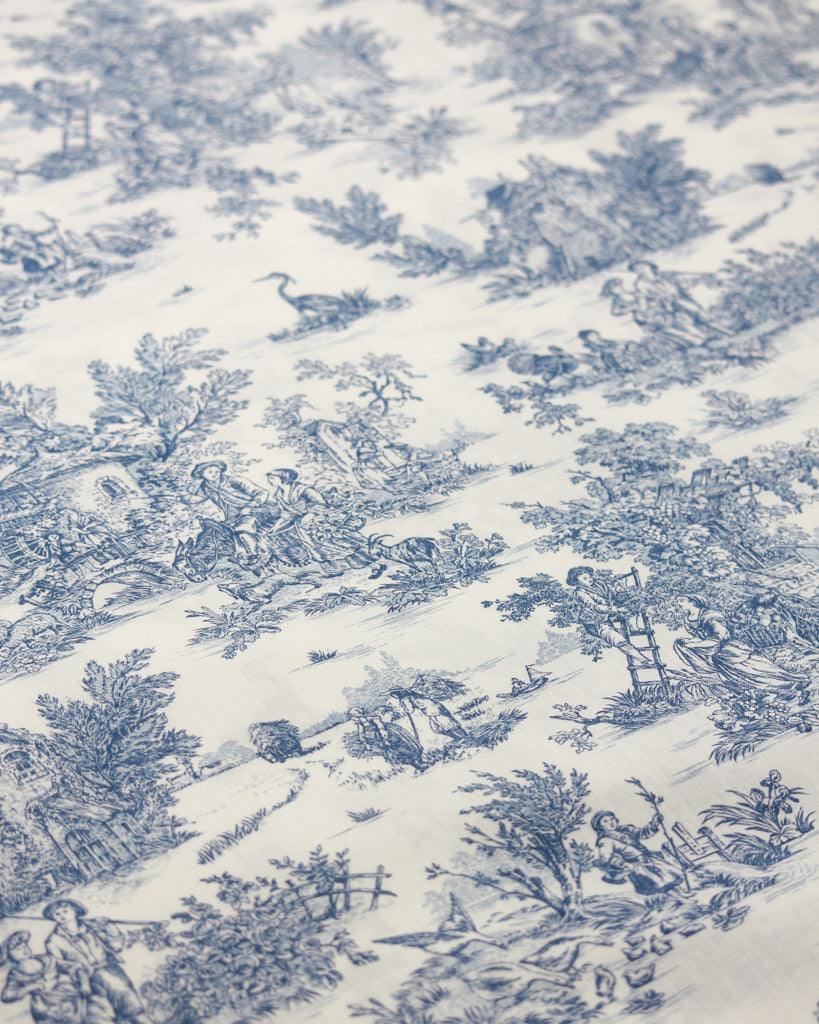 Extra Wide Curtain and Interiors Fabric - Toile De Jouy - Forget Me Not