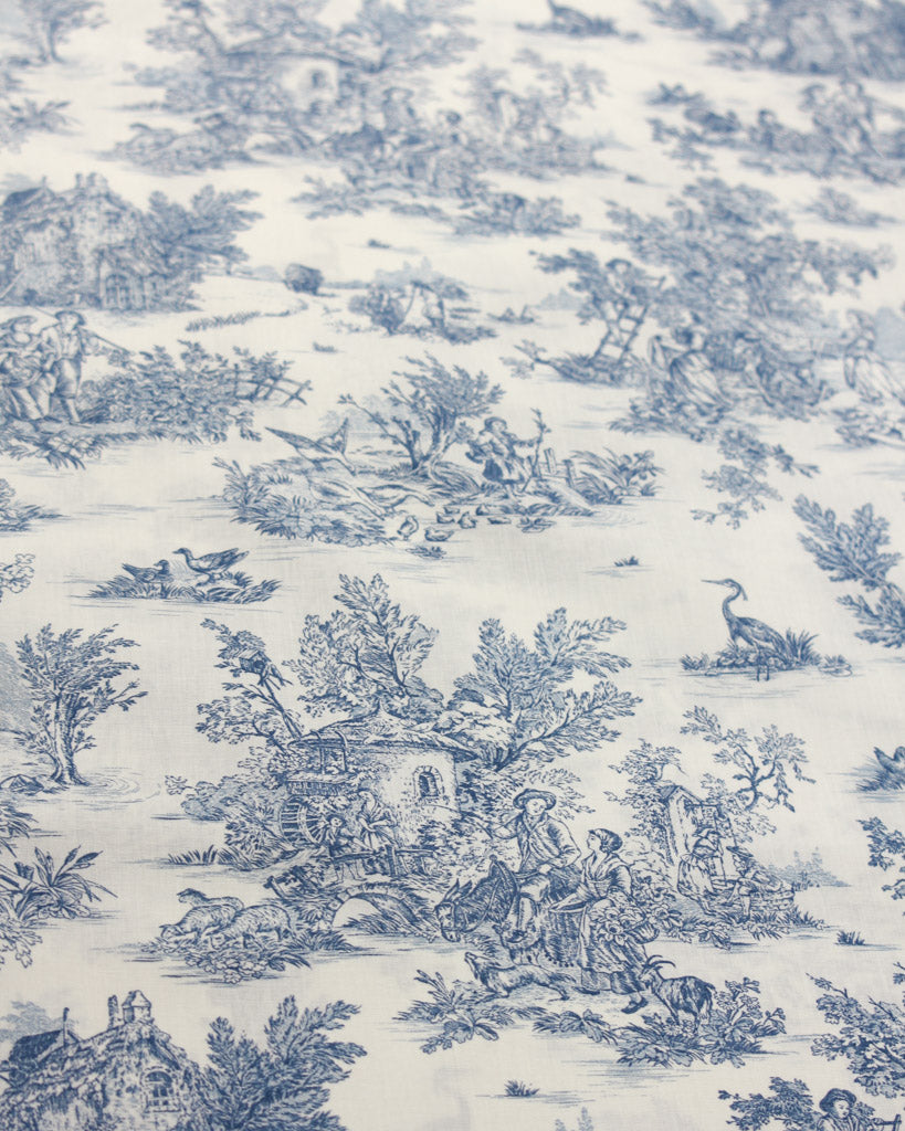 Extra Wide Curtain and Interiors Fabric - Toile De Jouy - Forget Me Not