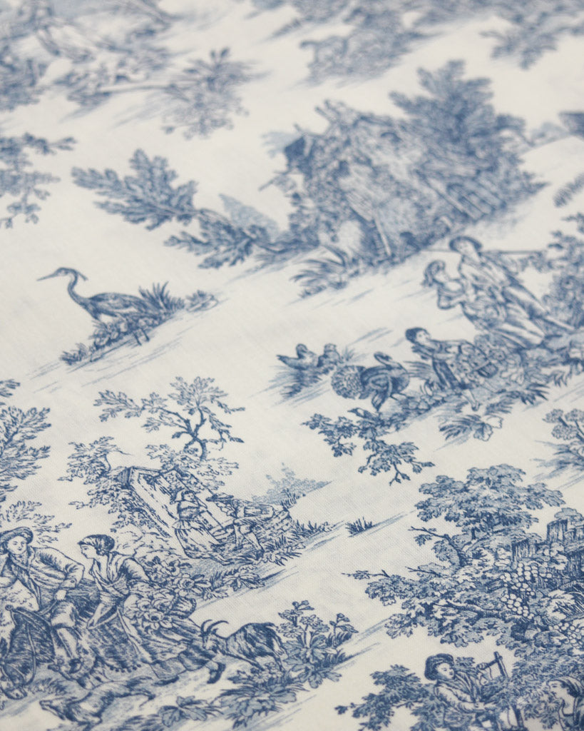 Extra Wide Curtain and Interiors Fabric - Toile De Jouy - Forget Me Not