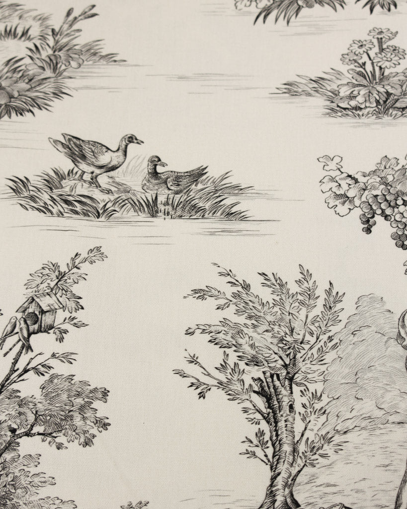 Extra Wide Curtain and Interiors Fabric - Toile De Jouy - Raven