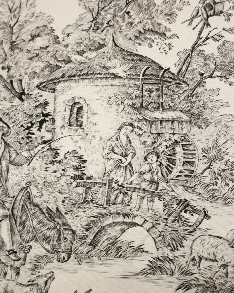 Extra Wide Curtain and Interiors Fabric - Toile De Jouy - Raven