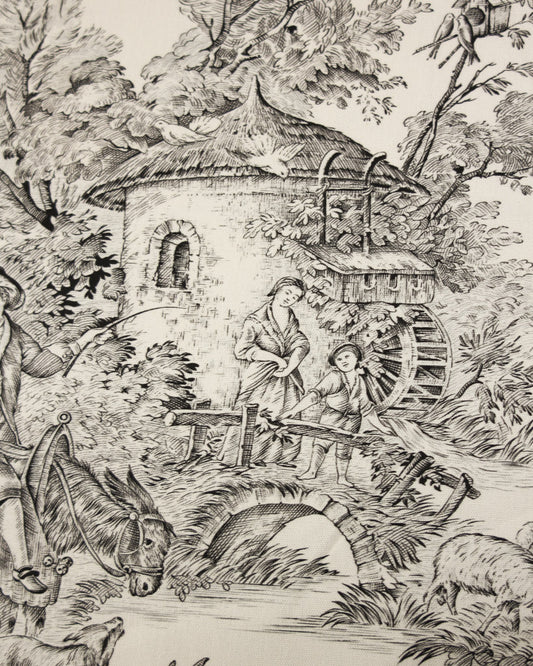 Extra Wide Curtain and Interiors Fabric - Toile De Jouy - Raven