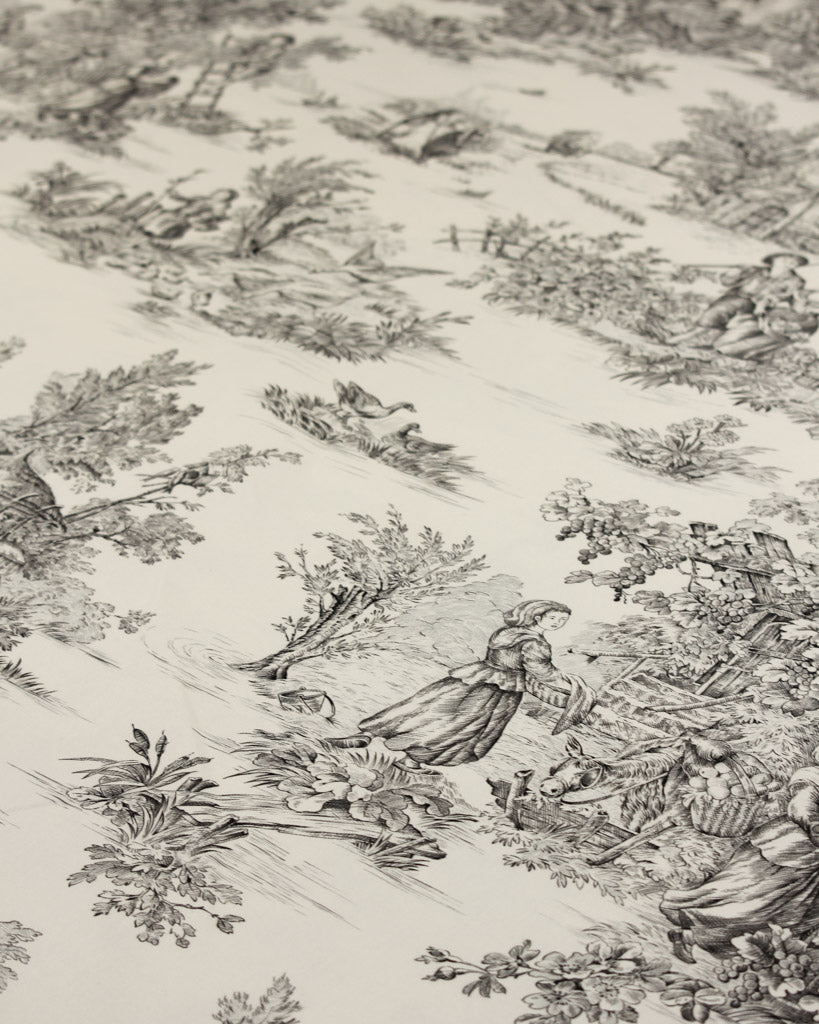 Extra Wide Curtain and Interiors Fabric - Toile De Jouy - Raven