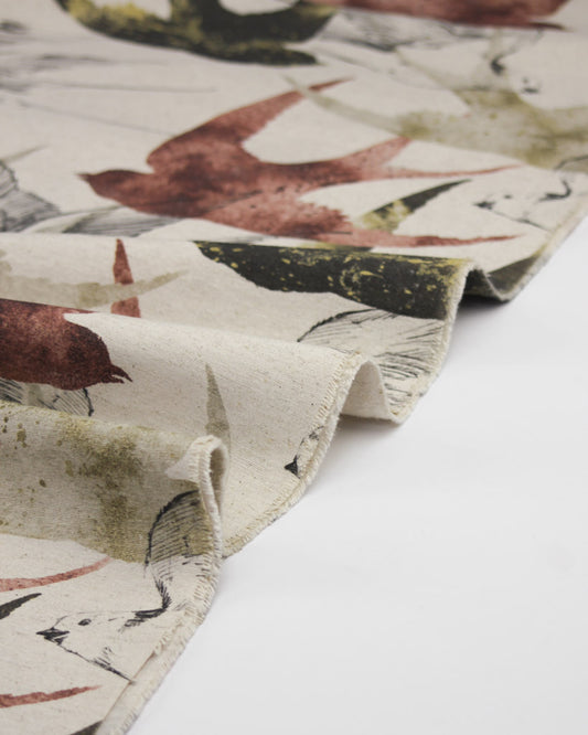 Extra Wide Curtain and Interiors Fabric - Swallows Shadow - Khaki and Rust