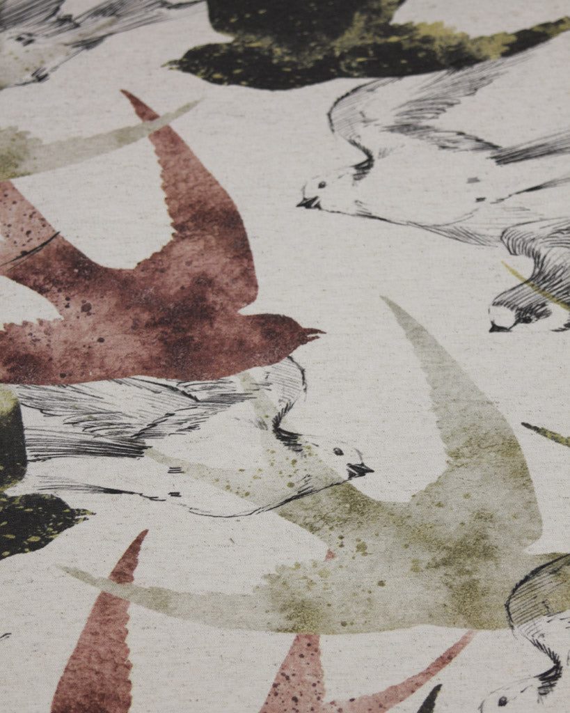 Extra Wide Curtain and Interiors Fabric - Swallows Shadow - Khaki and Rust