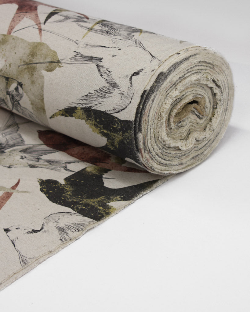Extra Wide Curtain and Interiors Fabric - Swallows Shadow - Khaki and Rust