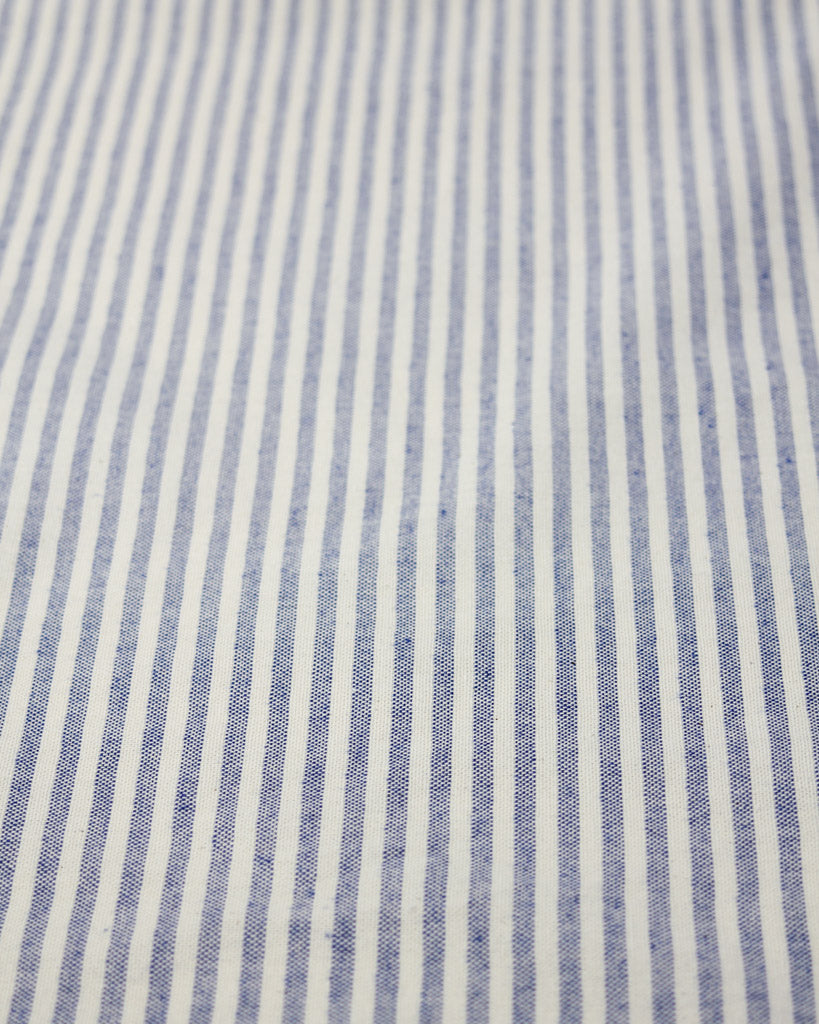 Close-up of blue and white striped fabric