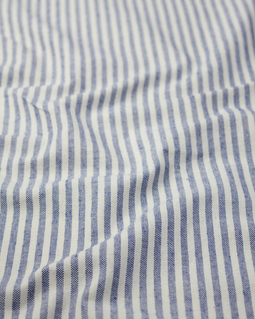 Close-up of blue and white striped fabric