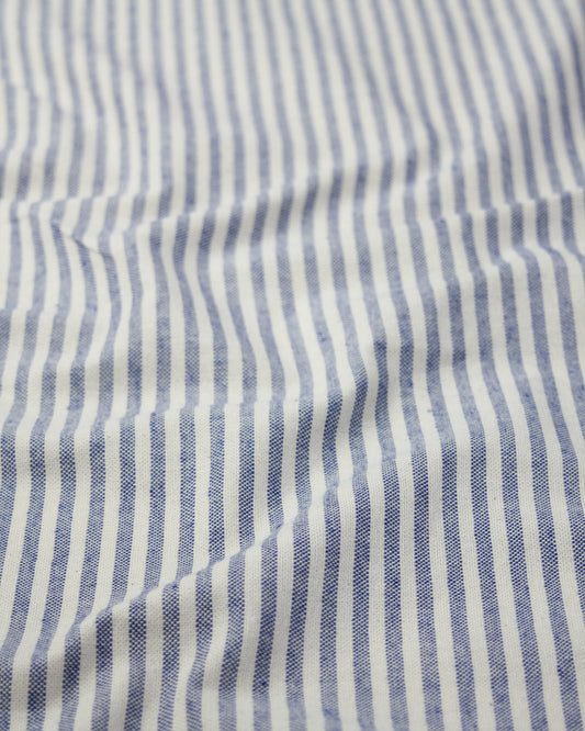 Close-up of blue and white striped fabric