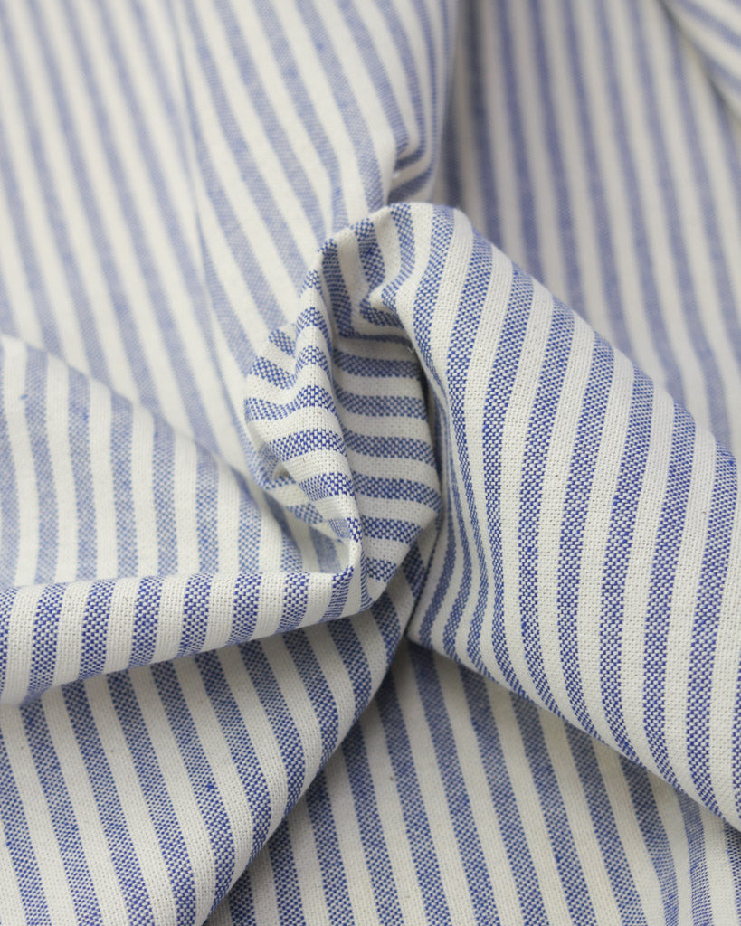 Close-up of blue and white striped fabric