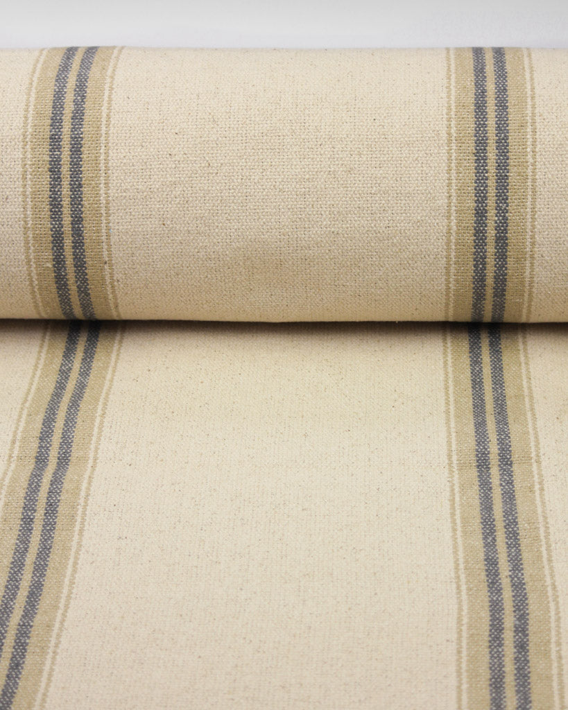 Curtain and Interiors Fabric - Heavy Cotton Stripe - Barley and Cobblestone