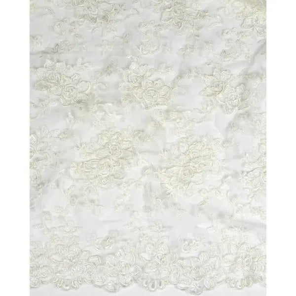 Embroidered Lace Tulle Fabric - Corded Floral Ivory – view 2 – Truro Fabrics