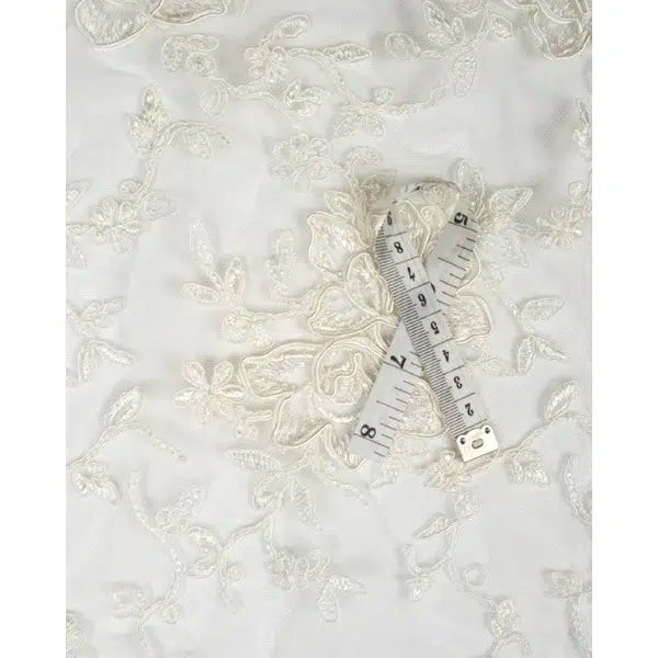 Embroidered Lace Tulle Fabric - Corded Floral Ivory – view 4 – Truro Fabrics