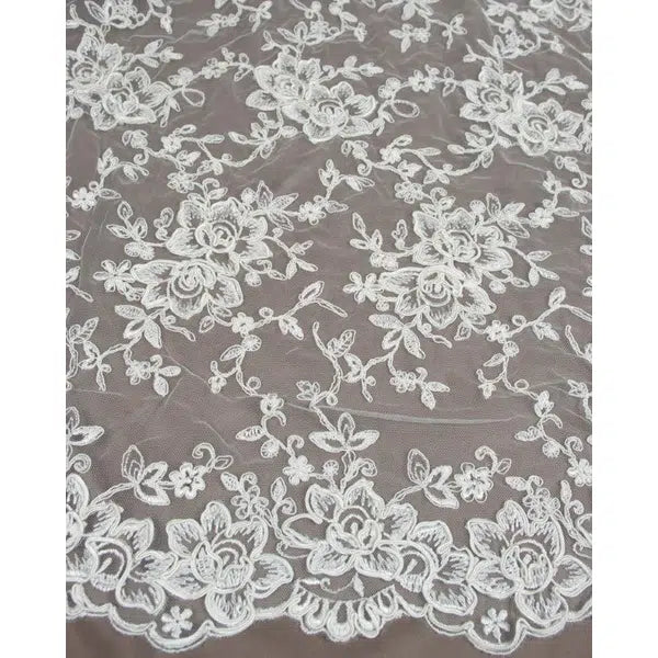 Embroidered Lace Tulle Fabric - Corded Floral Ivory – view 5 – Truro Fabrics