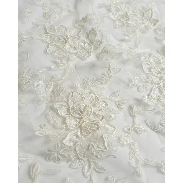 Embroidered Lace Tulle Fabric - Corded Floral Ivory – view 7 – Truro Fabrics