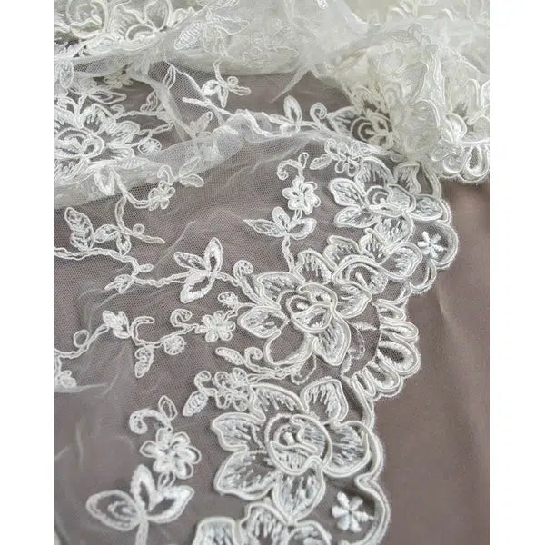 Embroidered Lace Tulle Fabric - Corded Floral Ivory – Truro Fabrics