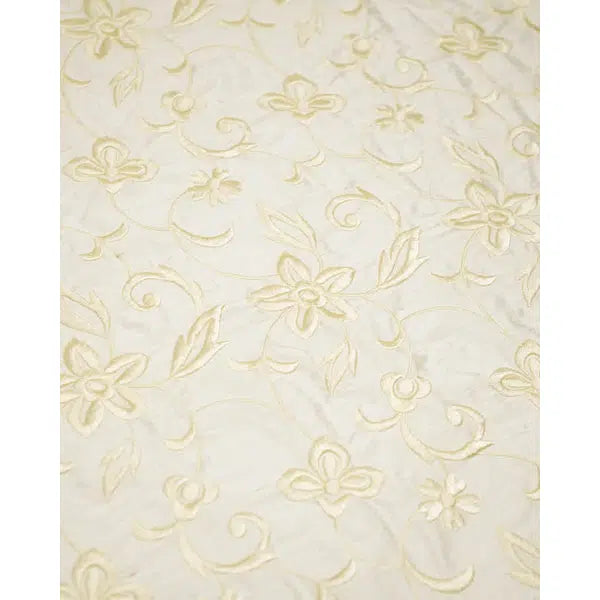 Embroidered Silk Dupion Fabric - Floral Cream – view 2 – Truro Fabrics