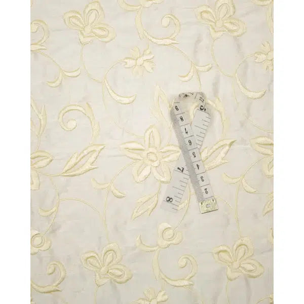 Embroidered Silk Dupion Fabric - Floral Cream – view 3 – Truro Fabrics
