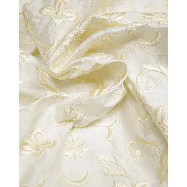Embroidered Silk Dupion Fabric - Floral Cream – Truro Fabrics