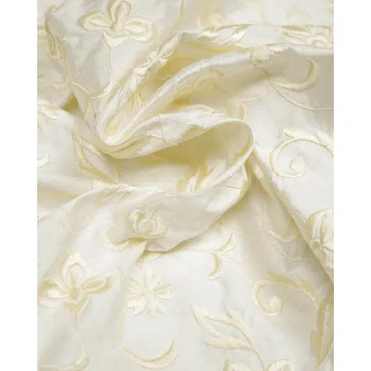 Embroidered Silk Dupion Fabric - Floral Cream – Truro Fabrics