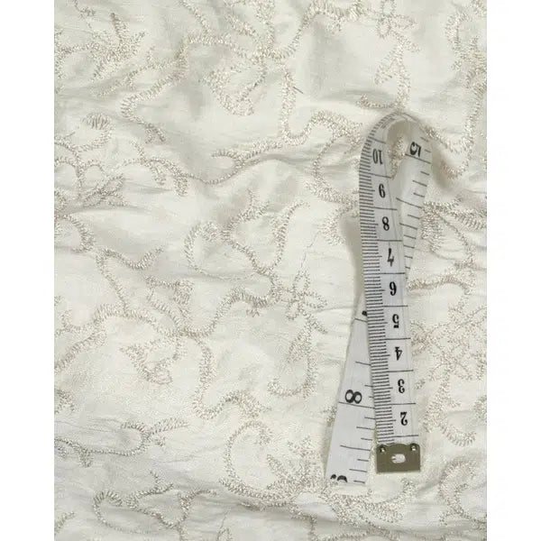 Embroidered Silk Dupion Fabric - Silver Vines – view 2 – Truro Fabrics