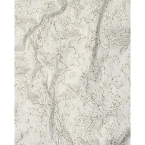 Embroidered Silk Dupion Fabric - Silver Vines – view 3 – Truro Fabrics