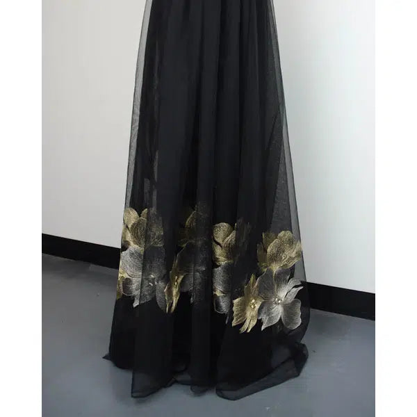 Embroidered Tulle Fabric - Metallic Floral – view 4 – Truro Fabrics
