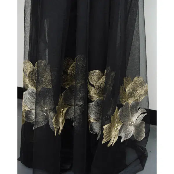 Embroidered Tulle Fabric - Metallic Floral – view 5 – Truro Fabrics