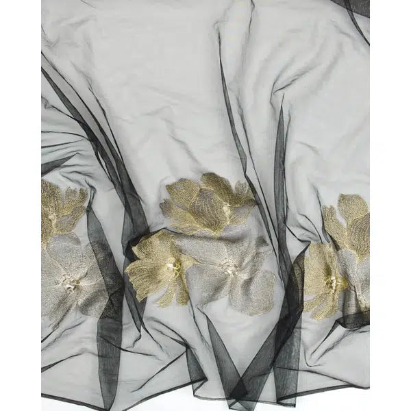 Embroidered Tulle Fabric - Metallic Floral – view 6 – Truro Fabrics