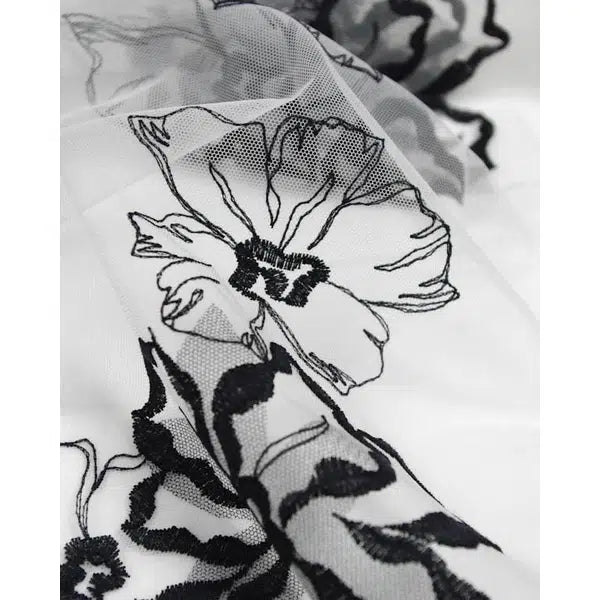 Embroidered Tulle Fabric - Monochrome Floral – view 2 – Truro Fabrics