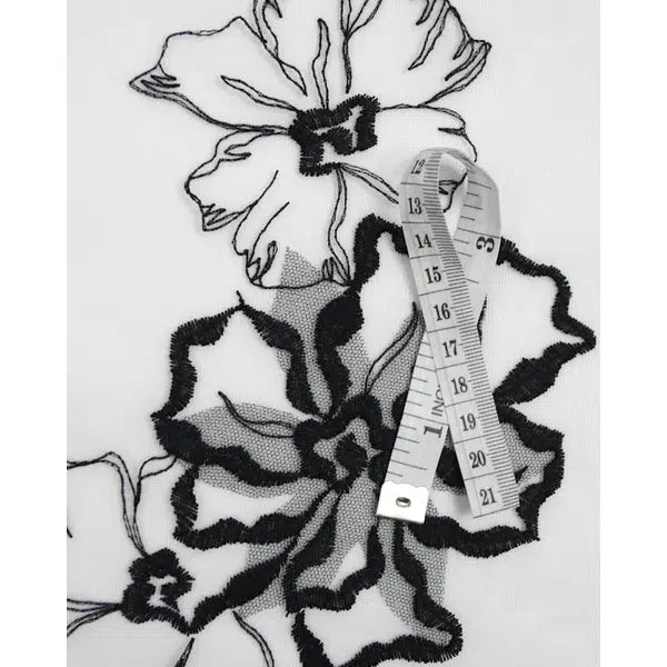 Embroidered Tulle Fabric - Monochrome Floral – view 4 – Truro Fabrics
