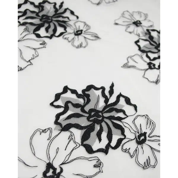 Embroidered Tulle Fabric - Monochrome Floral – view 5 – Truro Fabrics