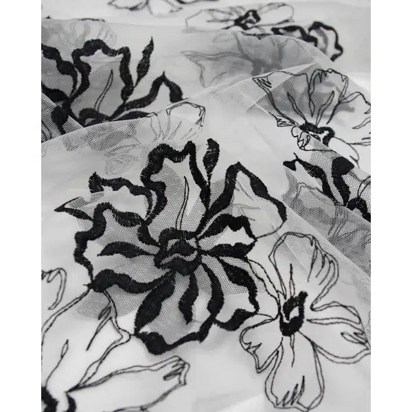 Embroidered Tulle Fabric - Monochrome Floral – Truro Fabrics