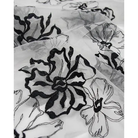 Embroidered Tulle Fabric - Monochrome Floral – Truro Fabrics